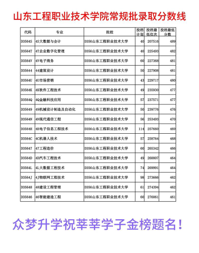 2024年天津生物工程职业技术学院在山东录取分数线