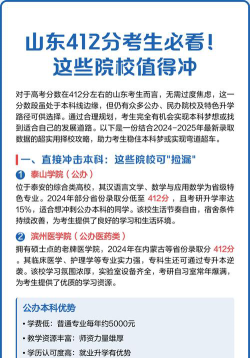 山东高考412分左右能上什么大学