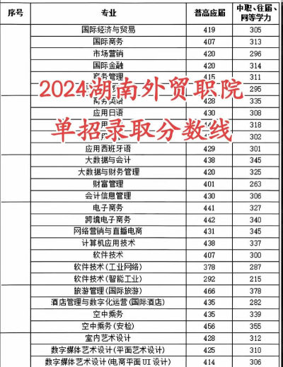 2024年湖南外贸职业学院在湖南录取分数线