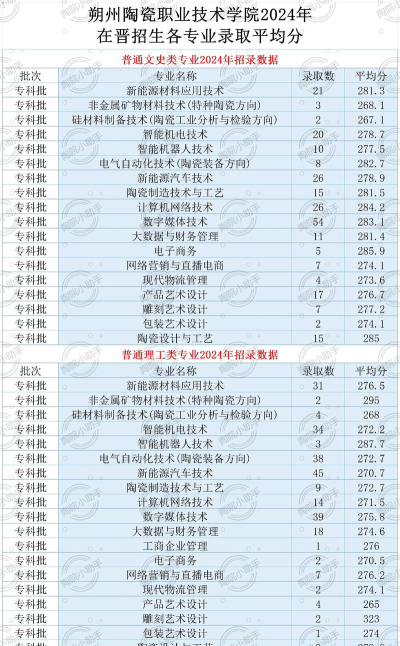 朔州陶瓷职业技术学院2024年在山西录取分数线、对应位次