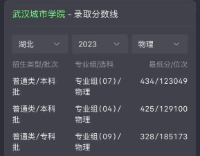 武汉城市学院2024年在贵州各专业录取分数线