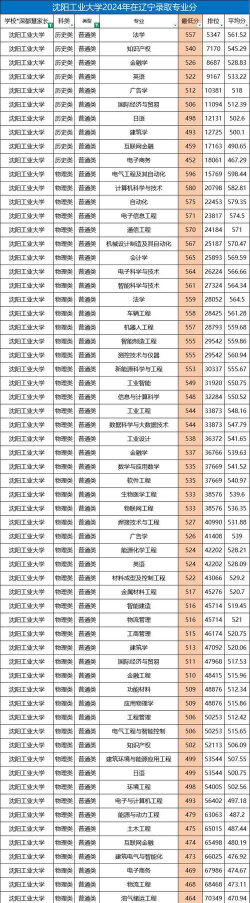 2024年沈阳工学院在湖南录取分数线