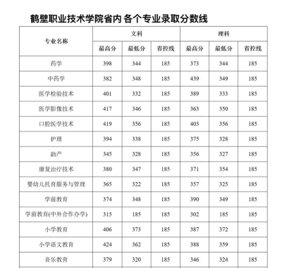 2024鹤壁职业技术学院各省录取分数线是多少