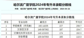 哈尔滨广厦学院2024年在山西录取分数线、对应位次