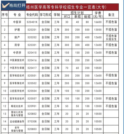 梧州医学高等专科学校2024年在贵州各专业录取分数线