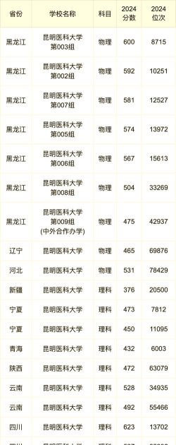 2024年昆明医科大学在重庆全部专业录取位次、分数线
