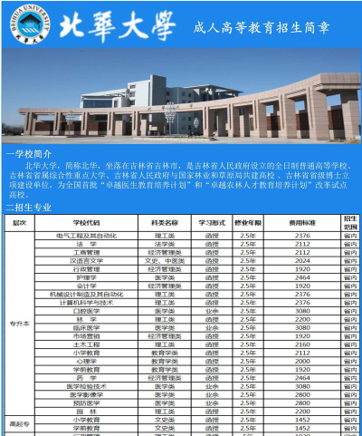 北华大学是几本