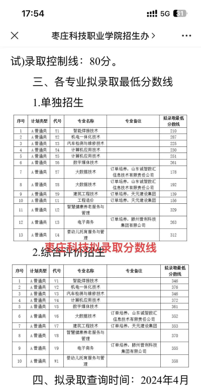 2024枣庄科技职业学院在辽宁录取分数线