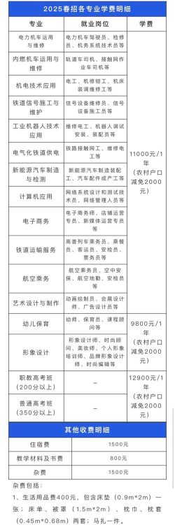 石家庄东华铁路学校2024年报名一年多少学费