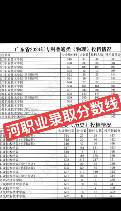 2024河源职业技术学院各省录取分数线是多少