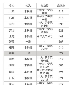 中华女子学院2024年在广西各专业录取分数线