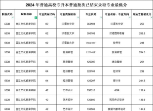 2024年丽江文化旅游学院在山西全部专业录取位次、分数线
