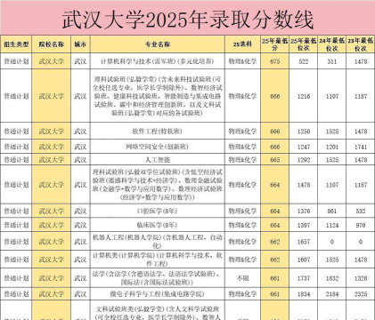 2025年武汉大学在重庆全部专业录取位次、分数线