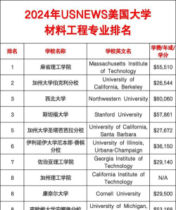 2024美国大学材料专业排名