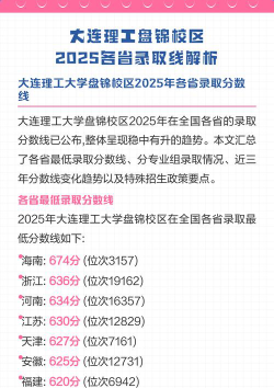大连理工大学盘锦校区2025年全国各省录取分数线与位次排名汇总！含省内及省外