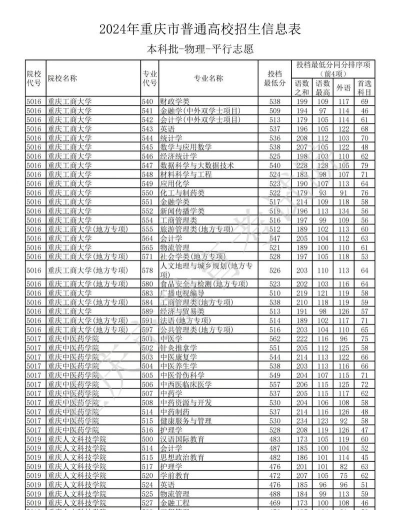 重庆工商大学2024年在山东各专业录取分数线