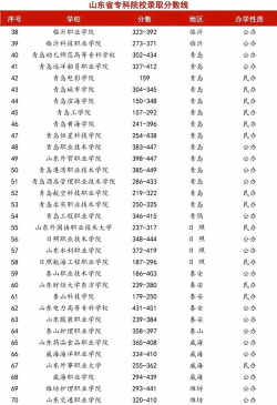 山东公办专科大学排名及分数线