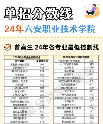 2024年六安职业技术学院录取分数线：最低269分