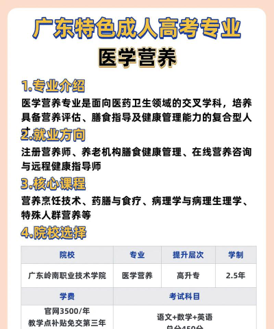 广东开设医学营养专业的专科排名
