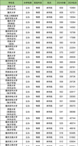 2024年重庆物理类284分能报的大学有哪些
