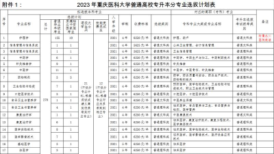 重庆医科大学2023年在西藏各专业招生人数