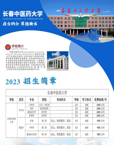 长春中医药大学2023年在西藏各专业招生人数