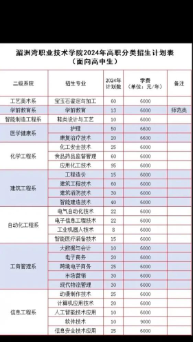 湄洲湾职业技术学院2023年在新疆各专业招生人数