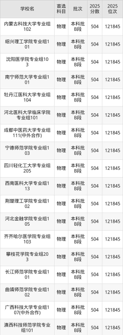 2025年物理类504分能够报什么大学