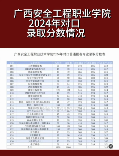 广西安全工程职业技术学院2024年各省录取分数线