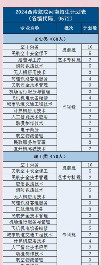 2024四川西南航空职业学院艺术类招生计划