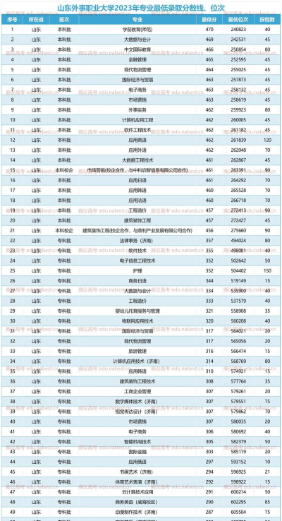 2024年山东外事职业大学在全国各省最低录取分数线是多少