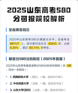2025年山东580分能够报什么大学