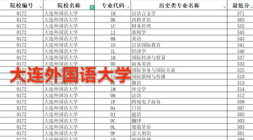 2024年大连外国语大学各专业在辽宁录取分数线