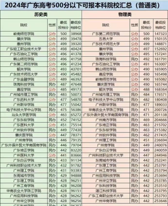 2025年广东物理类500分能够报什么大学