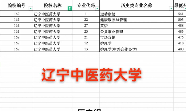 湖南中医药大学2024年在辽宁各专业录取分数线