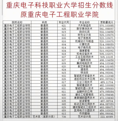 2024年重庆电子科技职业大学在浙江全部专业录取位次、分数线