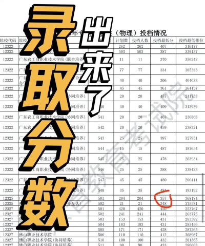 广东新安职业技术学院2024年在安徽录取分数线、对应位次