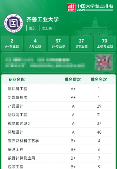 2024齐鲁工业大学各学科排名