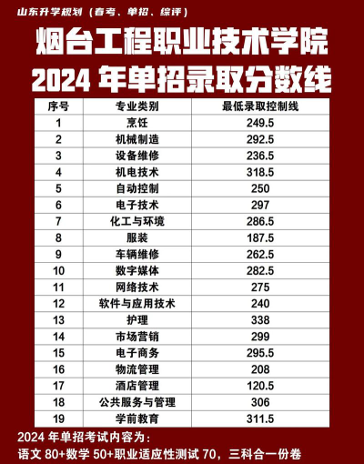 烟台工程职业技术学院2024年全国各省录取分数线与位次排名汇总！含省内及省外