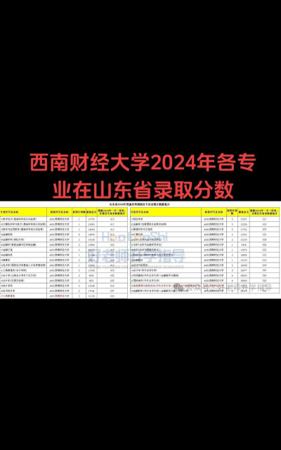 西南财经大学2024年在山东各专业录取分数线