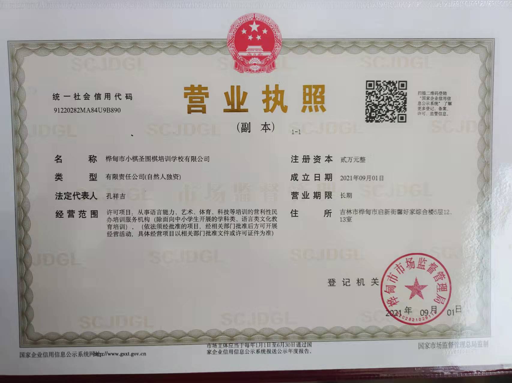 桦甸市小棋圣围棋培训学校有限公司